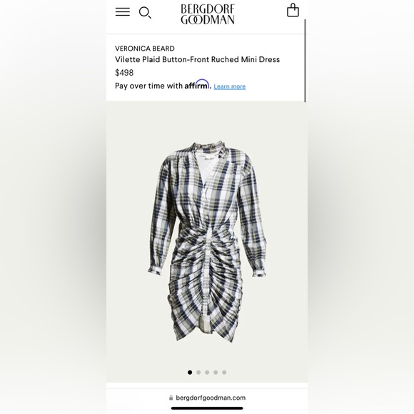 New Veronica Beard Vilette Plaid Button-Front Ruched Mini Dress size 4 - Picture 2 of 11